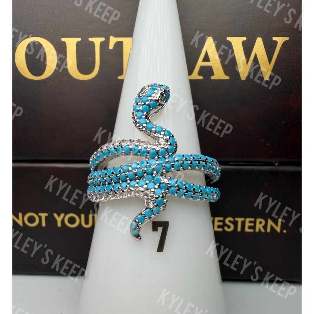Size 7 Bomb Party Outlaw Snake Ring - RG12159 Western Bite - Rhodium Plated